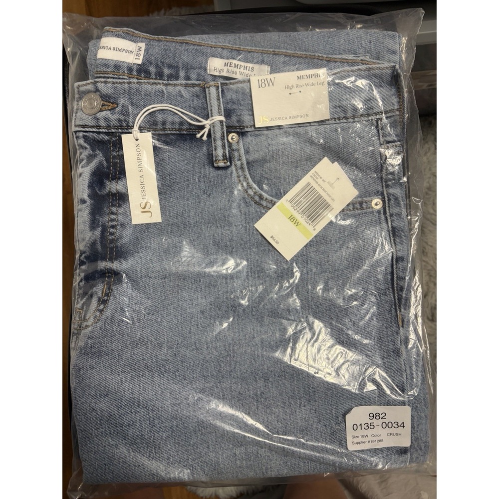 NWT Jessica Simpson Memphis High Rise Wide Leg Jeans Women's 18W Crush Wash